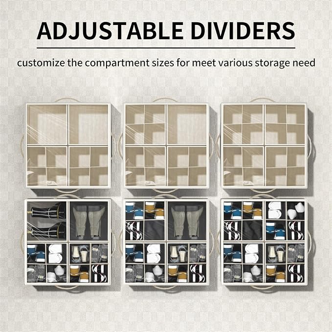 Aokeyee Shoe Organizer for Closet,Foldable Shoe Storage Organizer Box Bin with Adjustable Dividers and Clear Cover, Fits up to 16 Pairs