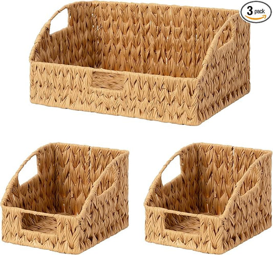 Granny Says Wicker Baskets For Organizing, Waterproof Basket For Storage | Wicker Storage Baskets For Pantry, Open Front Basket For Shelves, Kitchen Storage Baskets, Decorative Basket For Home Decor