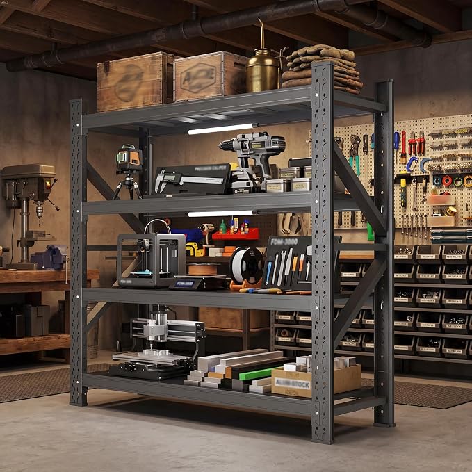 LLIIFFFEE Heavy Duty 4-Tier Metal Storage Garage Shelving Unit | 5000 LBS Capacity, 69.6"H×70.8"W×23.6"D Garage Storage Shelves for Garage,Warehouse,Basement