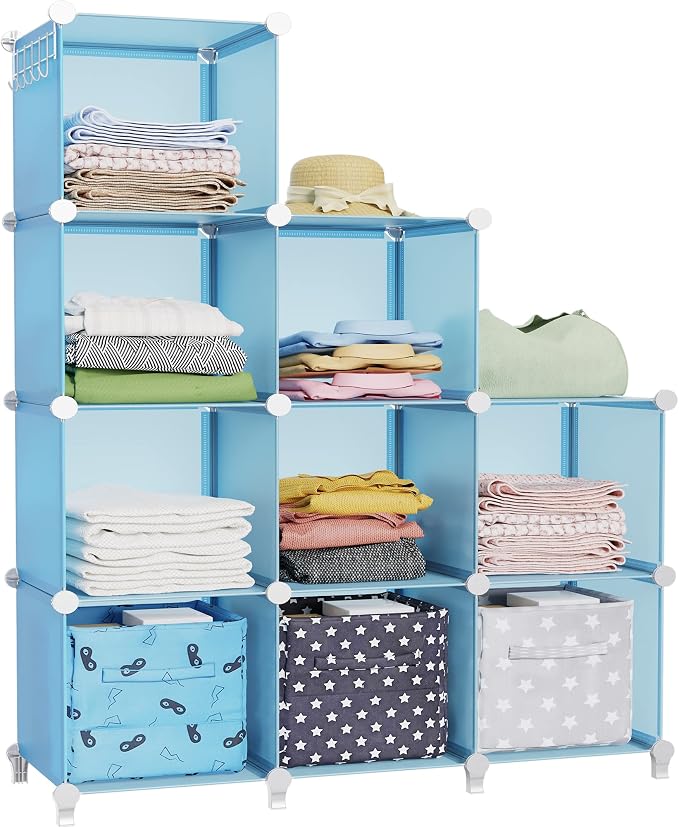 HOMIDEC Closet Organizers and Storage, 9 Cube Storage Organizer, Blue | Portable Closet Organizer Storage Cubes Shelves for Bedroom, Kids Room, Bathroom, Wardrobe