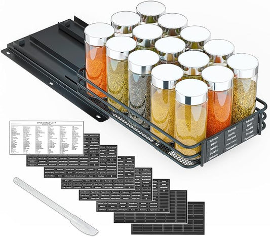 SpaceAid Pull Out Spice Rack Organizer for Cabinet, Heavy Duty Slide Out Seasoning Kitchen Organizer, Cabinet Organizer, with Labels and Chalk Marker, 6.5" W x10.75 D x2.5 H, 1 Drawer 1-Tier
