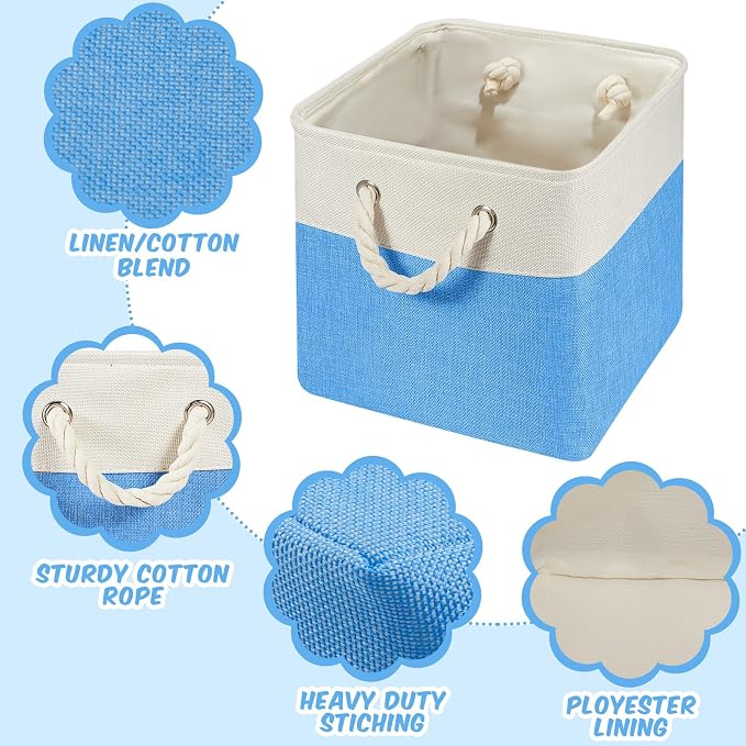 Geiserailie 6 Pcs 11 x 11 Inch Cube Storage Bins Fabric Storage Organizer Bins Foldable Cube Baskets with Sturdy Carry Handles Wicker Baskets for Home(11 x 11 Inch,Blue)