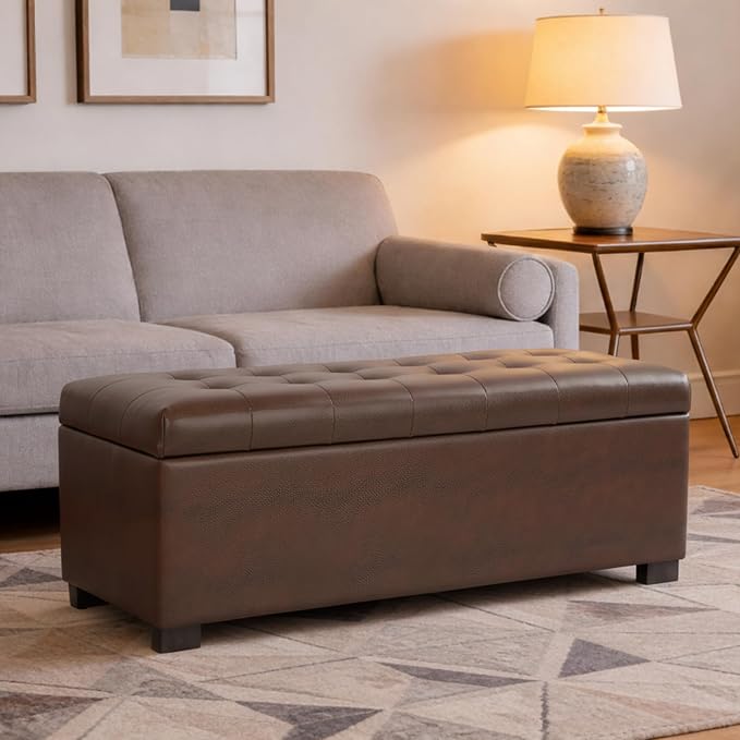 HomePop 46" Tufted Storage Bench - Antique Brown
