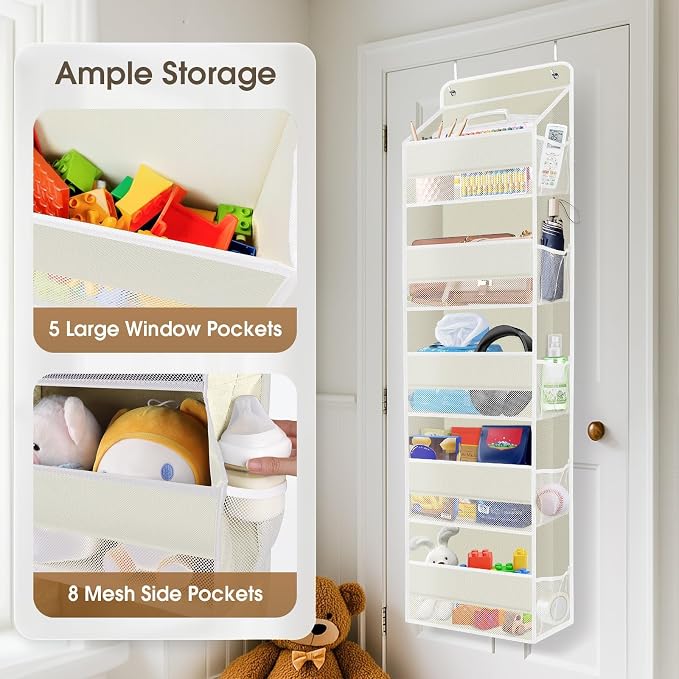 1Pack Over The Door Organizer Large Capacity Hanging Storage Room Organizer | 40 lb Capacity, Ultra-Sturdy, Foldable, Mesh Design with Clear Window, Space-Saving Organizer for Pantry, Nursery & Closet