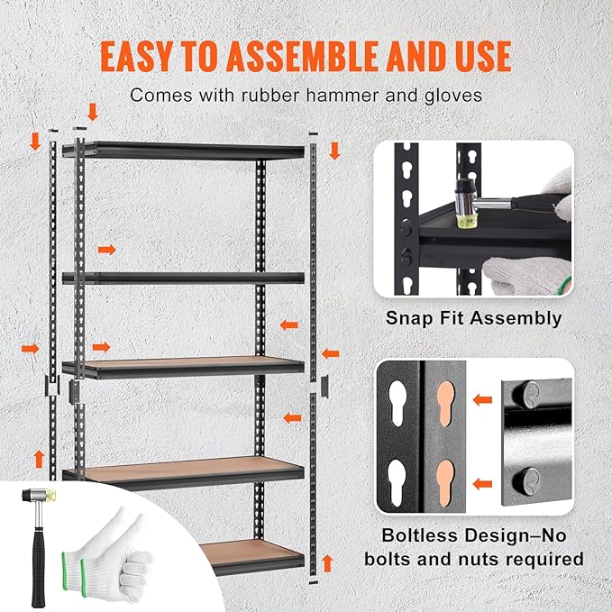 VEVOR Storage Shelves 5-Tier Adjustable 2000 lbs 48"x18"x72" Shelving Unit | Heavy Duty Garage Storage Metal Utility Rack Shelf for Kitchen, Pantry, Basement, Bathroom, Laundry, Living Room, Warehouse