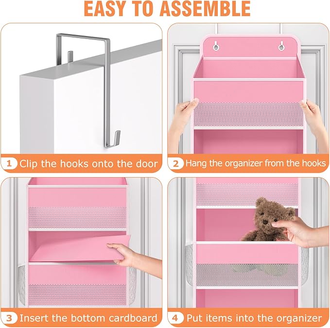 Over The Door Organizer Storage Large Capacity Hanging Bedroom Storage | 4 Shelves, 40 LB Capacity, Foldable Mesh Design, Clear Window, Sturdy, Large Storage Organizer for Nursery, Pantry & Closet