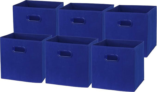 Simple Houseware 11-Inch Foldable Cube Storage Bins with Handles, Dark Blue | 6-Pack Lightweight & Durable Structure Fabric Cubes Organizer for Closet or Shelves