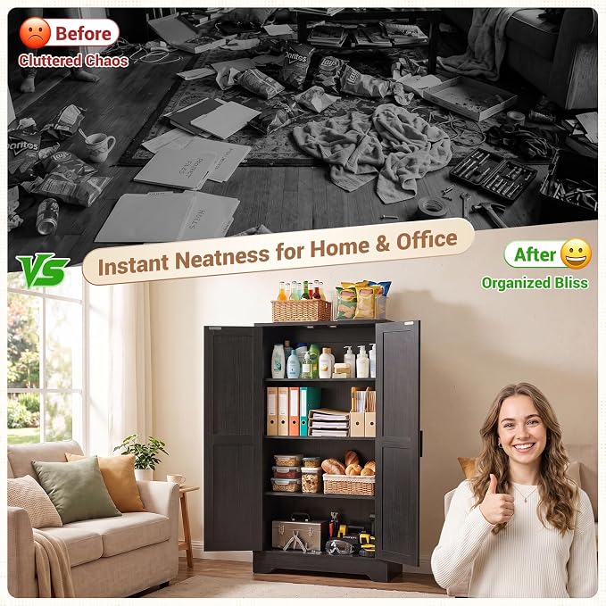 Unikito 43.3" Farmhouse Storage Cabinet with Doors and Adjustable Shelves | Wood Pantry Cabinet, Small Sideboard Cabinet, Short File Cabinet for Dining Room, Living Room, Bathroom, Home Office