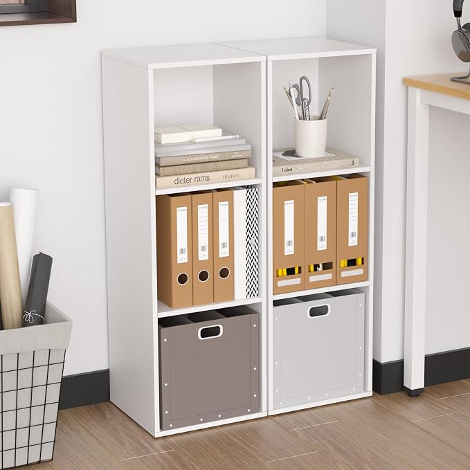 3 Cube Storage Organizer White, 3 Cube Shelf Freestanding Open Cubby, 3 Tier Low Bookcase Storage Display Organizer for Home Office Living Room Bedroom