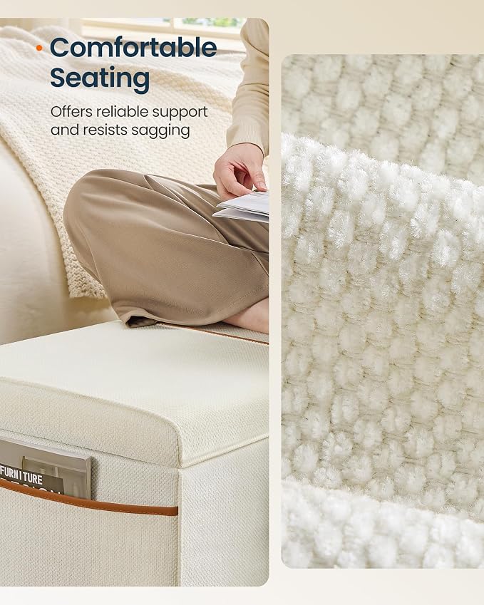 SONGMICS Home Storage Ottoman, 27 Gallons End of Bed Bench, 15.9 x 43.5 x 15.9 Inches, for Bedroom, Entryway, Living Room, White