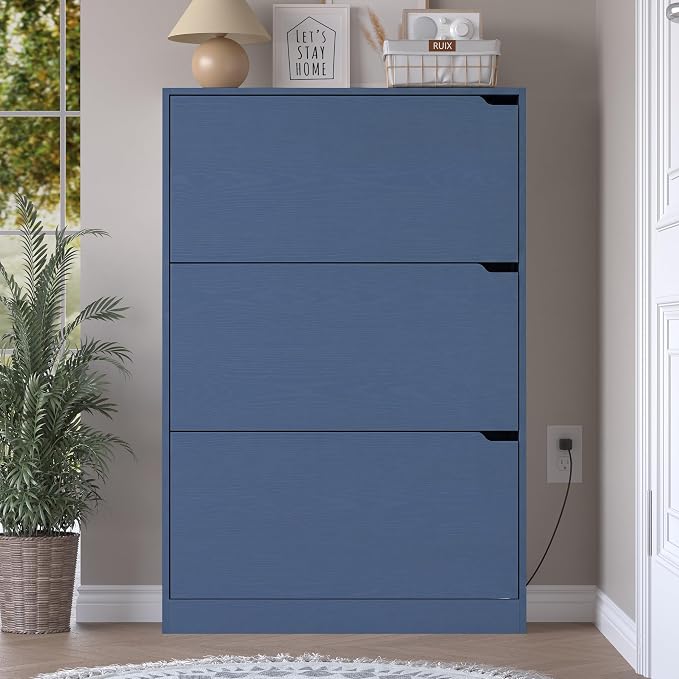 BORNOON Shoe Cabinet with Odor Control and Back Panels, Deodorizing Slim 3-Flip Shoe Storage Cabinet for Entryway, Freestanding Hidden Shoe Rack Organizer for Entrance, Hallway, Bedroom