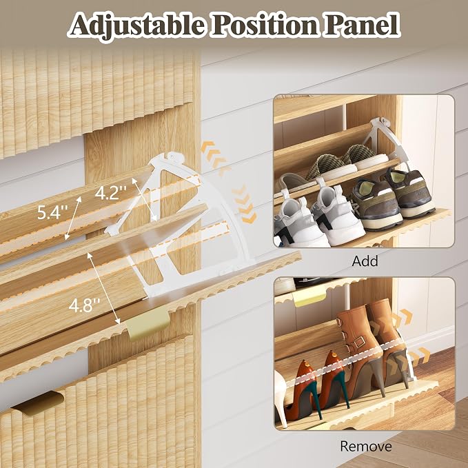 HUANLEGO Shoe Cabinet Storage for Entryway with 6 Flip Drawers, Fluted Narrow Shoe Organizer with Wooden Legs, Freestanding Slim Shoe Storage Hidden Shoe Rack Organizer for Front Door Entrance, Oak