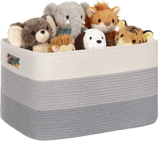 72L Large Woven Laundry Basket Hamper with Handles, Gradient Grey | collapsible wicker hamper, storage for dirty clothes, toys, blankets, gifts, living room, bedroom, bathroom, 22"x17"x12"