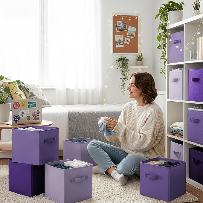 GRANNY SAYS 11 Inch Cube Storage Bins, 6 Pack Cube Storage Organizer with Handles, Storage Cubes for Shelves, Closet, Shelf Oganizer Bins, Purple Gradient