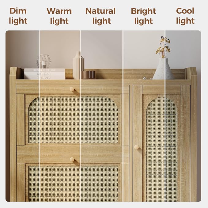 Shoe Cabinet Storage for Entryway with 2 Flip Drawers(3-Tier), Rattan Freestanding with Door & 3 Adjustable Shelve,Hidden Shoe Rack Organizer for Hallway, Foyer