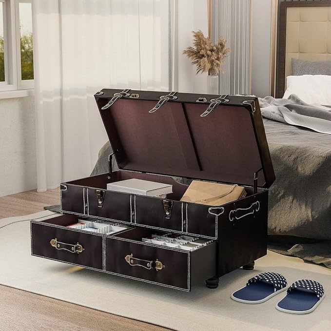 COZAYH Vintage Storage Bench, Upholstered Wooden Ottoman Bed Chest Box