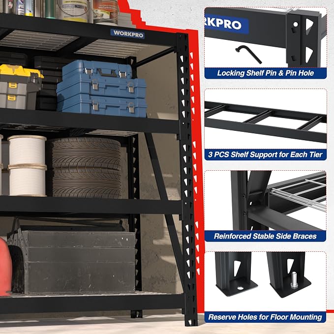WORKPRO Heavy Duty Metal Garage Shelving, 68" W x 24" D x 65" H, 7200 LBS Load