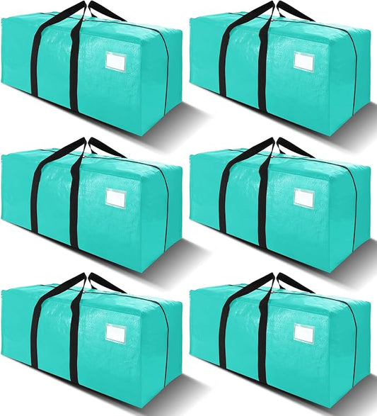 6 Pack Heavy Duty Extra Large Moving Bags W/Backpack Straps - Strong Handles & Zippers, Storage Totes For Space Saving, Fold Flat, Alternative to Box and Bin (40 gal, Aquamarine)