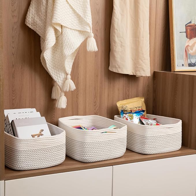 OIASKET Storage Baskets for Organizing 3 Pack, Woven Baskets for Shelves, | Closet Organizer Bins with Handle, Empty Gift Basket, Toy Storage for Toys, Blankets, Towels, Clothes, Books, 15"x11.42"x6.7"