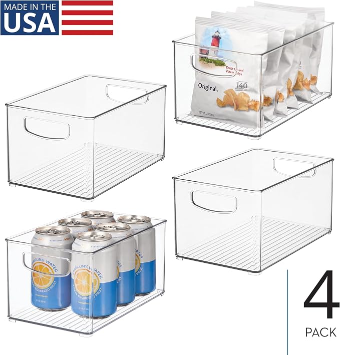 iDesign Stackable Clear Plastic Bin, 4-Pack | Kitchen Organizers and Storage, For Fridge and Pantry