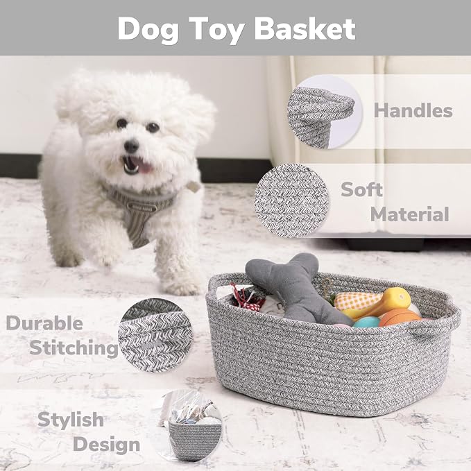 CHICVITA Small Woven Rope Gift Basket, Decorative Boo Basket, Grey | 13" x 10" x 5", Storage Baskets for Baby Shower & Nursery Essentials, Shelf & Closet Organization, Built-In Handles