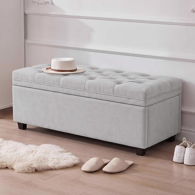 Mangodan 43 Inch Storage Ottoman, Tufted Ottoman with Storage | End of Bed Ottomans for Living Room, Bedroom, Modern Entryway Benchs