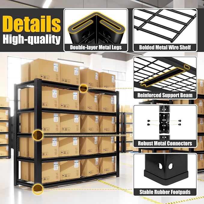 PrimeZone 72" H Heavy Duty Garage Shelving 2500 LBS 5 Tier Heavy Duty | Storage Shelves Adjustable Industrial Metal Wire Shelf for Garage,Pantry,Warehouse,Commercial,48" W X 24" D X 72" H 3Pack