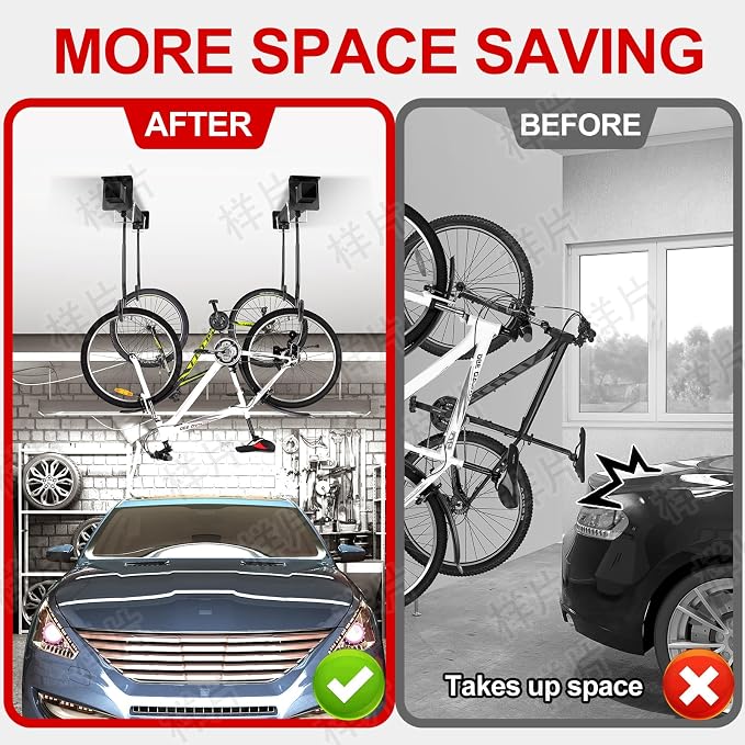 Ceiling Mounted Bike Rack for Garage, Heavy Duty Bike Hangers with Rubber Protective Pad, Adjustable Bike Ceiling Hooks, Bicycle Rack System for Basement, Hanger Garage Home Wall Hooks Hold 4-8 Bikes
