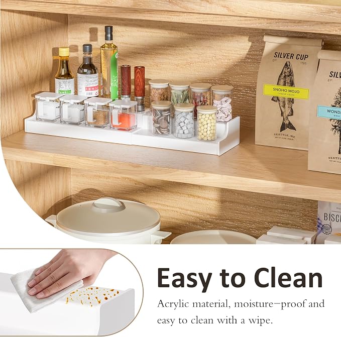 Sezanrpt Expandable Spice Rack Cabinet Organizer 2 Tier, White Kitchen Counter Display Shelf, Seasoning Organizer for Cabinet, Moisture Resistant