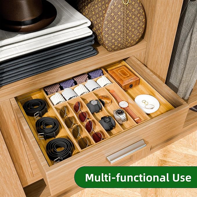 Simple Trending Expandable Bamboo Kitchen Drawer Organizer, Natural | Adjustable Silverware Organizer with 9 Compartments, Practical Utensil Cutlery Tray for Flatware, Flexible Storage