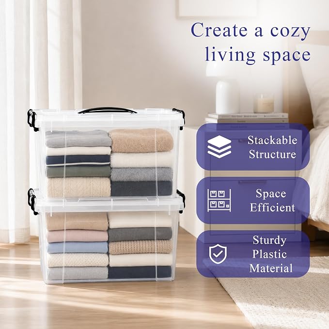 4 Pack 120 QT Plastic Storage Bins with Lids | Clear Stackable Bins with Secure Latches and Handles Heavy-Duty Storage Containers For Home Office and Garage Organization