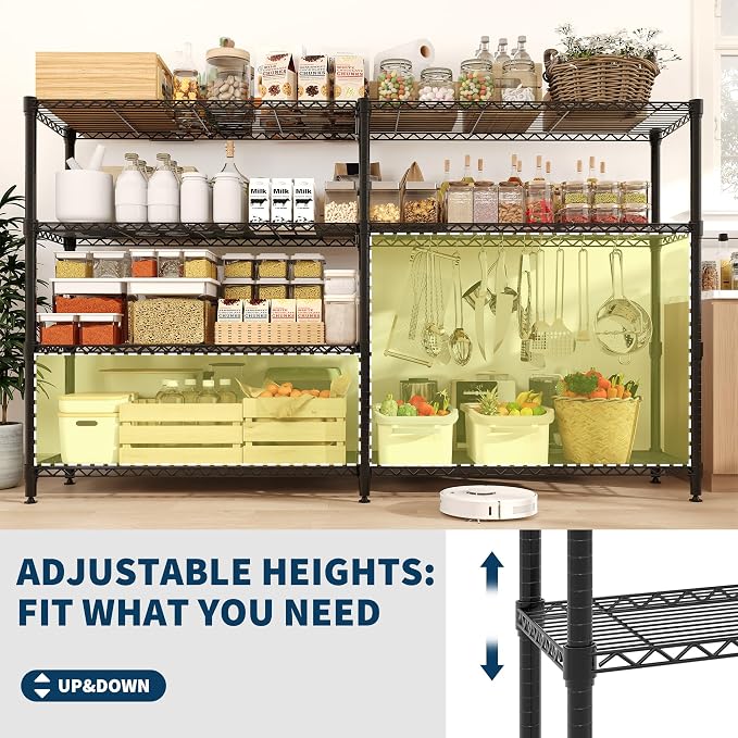 Garvee Metal Storage Shelves 4-Tier, Wire Shelving Rack 59"Wx13.8"Dx59.5"H, | Heavy Duty Load 1060LBS, Adjustable/L-shaped, Wire Rack, for Garage Kitchen Pantry Room Storage, Tool-Free Assembly, Black