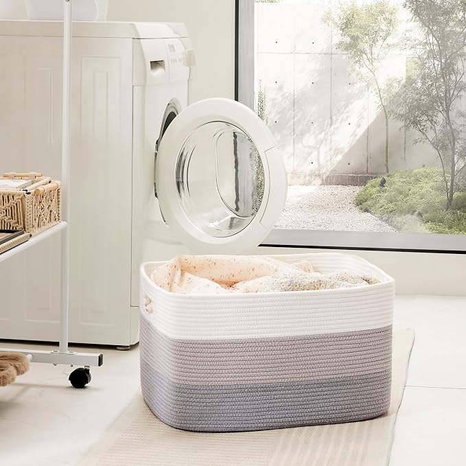 Artfeel Blanket Basket,Rectangle Woven Baskets for Storage,30L Laundry Basket for Decorative Nursery Blanket,Toys,Dirty Clothes and Magazine in Shelves,Baby Room,and Living Room