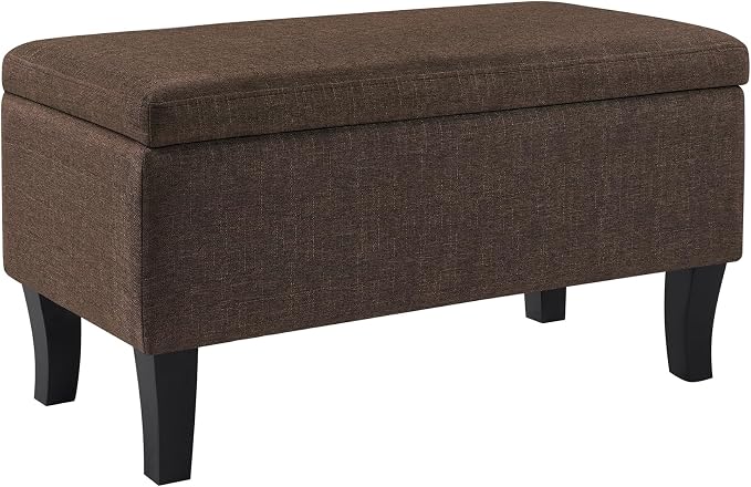 Convenience Concepts Designs4Comfort Winslow Storage Ottoman Bench 32" - Transitional Upholstered Footstool & Seat, for Living Room, Entryway, Hallway, & Bedroom, Medium Brown Fabric
