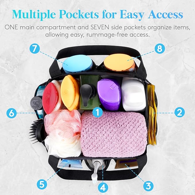 Lifewit Mesh Shower Caddy 2 Packs, Freestanding Portable Shower Tote Bag for Dorm, Bathroom, Gym, Travel, Quick Dry Hanging Organizer with 7 Storage Pockets for Toiletry Essentials, Black