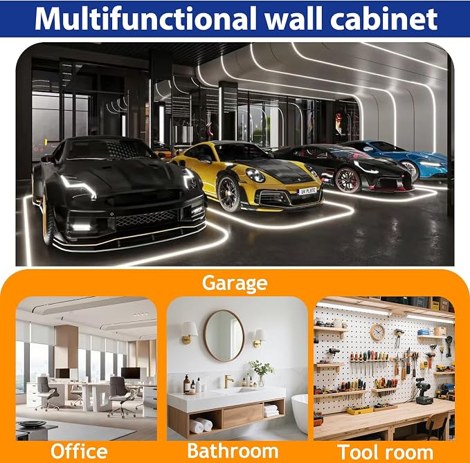 GAIOUS Metal Garage Wall Cabinet with Lock, Wall Mounted Steel Tool Cabinet | with Door and Shelf, Medicine Cabinet with Open Area, Hanging Cabinet for Garage Warehouse Bathroom Kitchen, Black