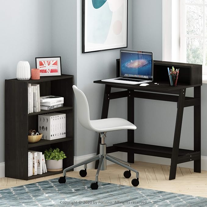 Furinno PASIR Book Shelf, 3-Tier Bookshelf, Storage Shelves Bookcase, 9.7 x 23.7 x 31.5, for Living Room, Bedroom, Home Office, Dark Espresso