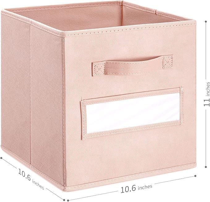 11 Inch Storage Cube,Storage bin,cube storage (Set of 10) Foldable Fabric Cube Storage Bins with 10 Labels Window Cards & a Pen,Baskets Containers for Shelves,Closet Organizers Box,Pink