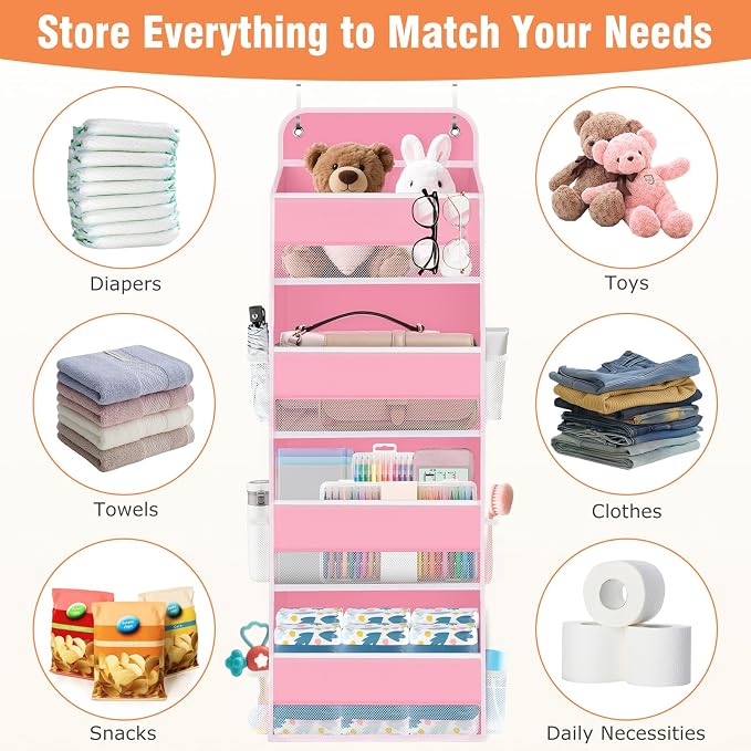 Over The Door Organizer Storage Large Capacity Hanging Bedroom Storage | 4 Shelves, 40 LB Capacity, Foldable Mesh Design, Clear Window, Sturdy, Large Storage Organizer for Nursery, Pantry & Closet
