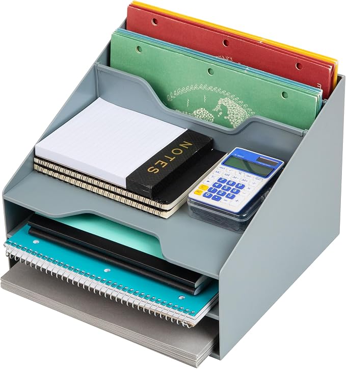 Mind Reader Desktop Organizer, Vertical File Holder, Paper Trays, Office, Plastic, Gray