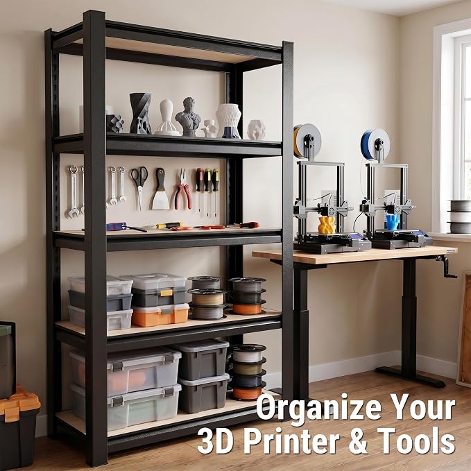 WORKPRO 5-Tier Black Shelving with Board, 36.2”Wx16.5”Dx72”H, 3000LBS Load | Adjustable, Heavy Duty, 3000lbs, Boltless Shelving for Kitchen, Living Room, Garage
