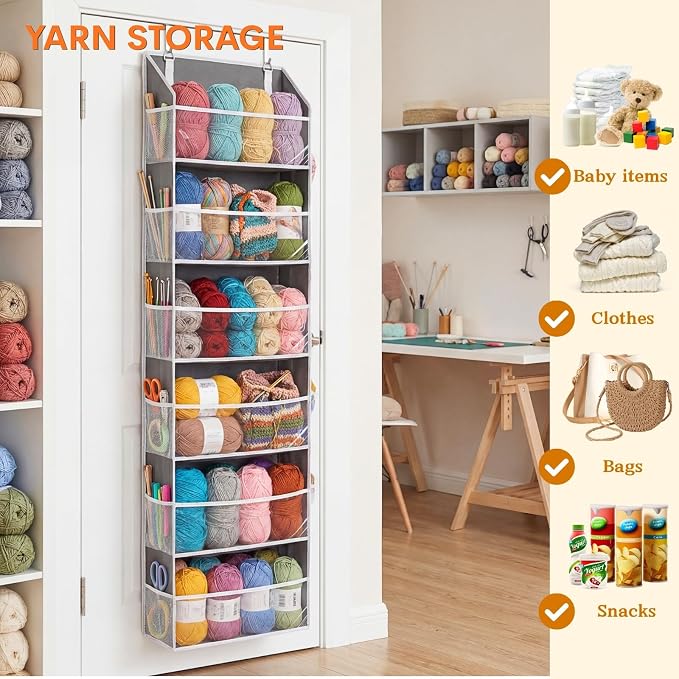 Ofiray-home Over Door Organizer with 6 Large Pockets | 6 Transparent Front Pockets & 12 Mesh Side Pockets, 80 lbs Weight Capacity Hanging Storage for Toys, Shoes, Diapers, Pantry
