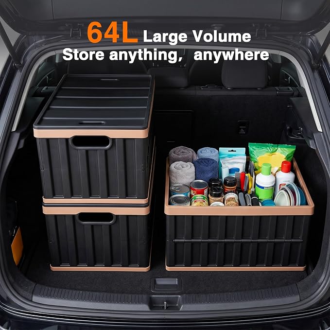 Citylife 64L Collapsible Storage Bins with Lids Plastic Storage Containers for Organizing Stackable Storage BoxLarge Heavy Duty Utility Crates, 4 Packs