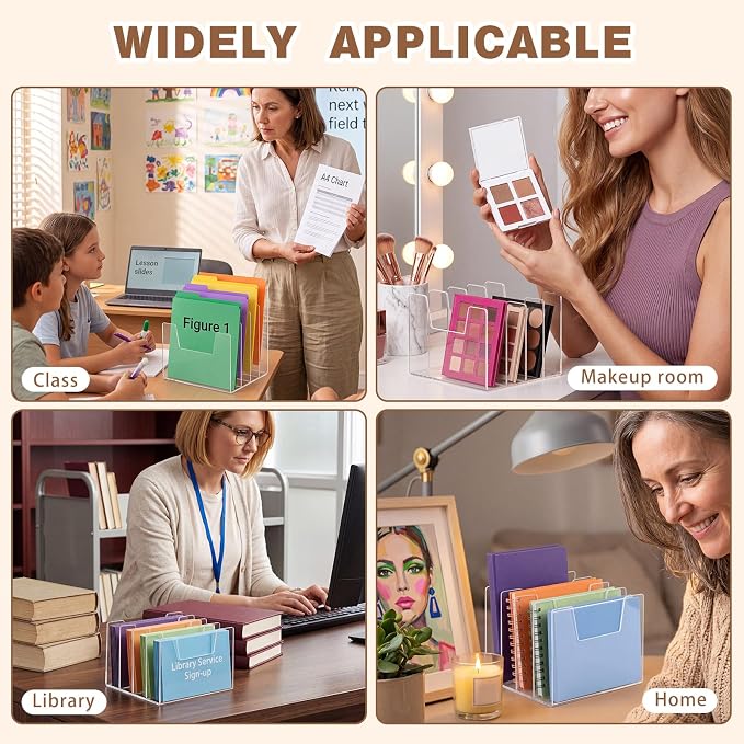 4 Section Clear Acrylic Desktop File Organizer Vertical File Sorter 4mm Thick, Large Capacity Upright Magazine Organizer, Book Paper, Notebooks, Envelopes, Mail Holder