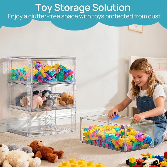 Vtopmart 3 Pack Large Clear Stackable Storage Drawers 23QT | Easily Assemble Plastic Closet Storage Bins, Dust-Proof UnderBed Organizer for Clothing, Sweater Organization