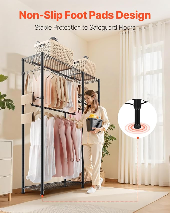 VEVOR Clothing Garment Rack, Heavy Duty Closet Wardrobe, Adjustable Tiers Clothes Racks with Steel Frame, for Bedroom, Clothing Store, Hallway