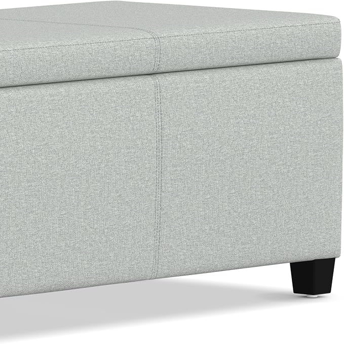 SIMPLIHOME Avalon Storage Ottoman Bench - 48" Wide x 16" High Upholstered Linen Look Fabric Rectangular Lift-Top Ottoman in Light Stone Grey, Transitional Bench for Living Room with High-Density Foam