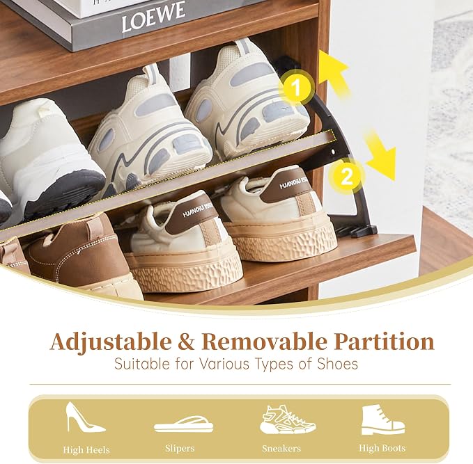 BERRYMERRY 51.2" Tall Shoe Storage Cabinet with 3 Flip Drawers for Entryway | narrow,entryway,adjustable feet,24 pairs shoe,shoe organize,hidden shoe rack,fluted panel,wave pattern,wood,space saving