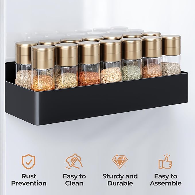 Mystozer Magnetic Spice Rack for Refrigerator, Kitchen Organizer and Storage Shelf, Black (6 Pack)…