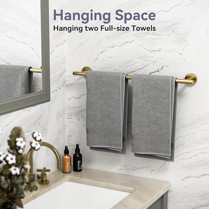 Gold Bathroom Accessories 5 Piece, 18 Inch Bath Hardware | Wall Mounted Brushed Gold Towel Rack, Durable SUS304 Stainless Steel Towel Bar Set